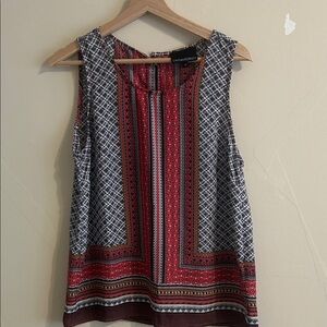 Cynthia Rowley Red and Black Patterned Sleeveless Top
